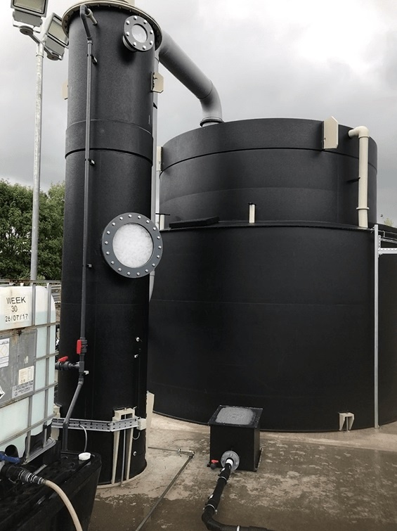 Photograph of a chemical systems bulk storage tank.
